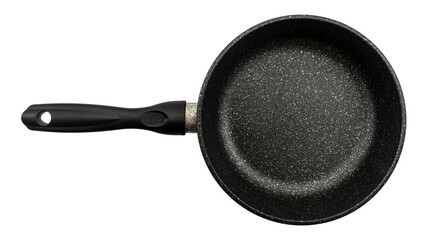 Frying pan for cooking meat and vegetables on a white background. View from above. Kitchenware. Isolate frying pans