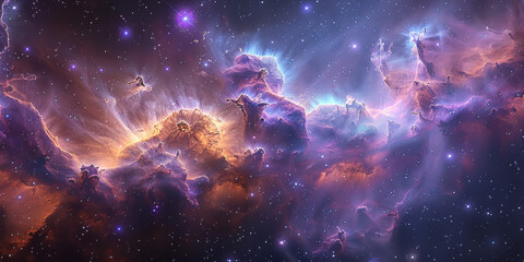 Fototapeta premium 宇宙に輝く星々と紫の光の背景