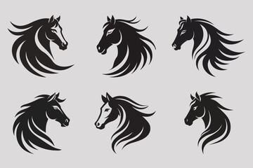 Vector Set of Horse Face Logos Isolated on White Background