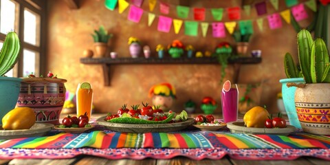 Obraz premium Mexican Fiesta Table Setting with Colorful Decor