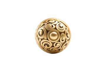 Classic brass doorknob with intricate scrollwork design. Isolated on white background.
