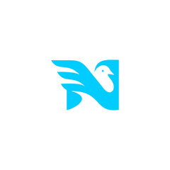 N logo with bird blue logo, Bird symbol logo