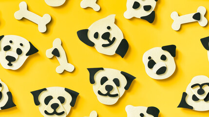 A Festive Feast of Dog Bones and Puppets on a Bright Yellow Background