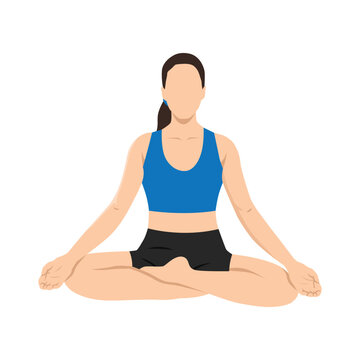 Woman doing accomplished or siddhasana yoga exercise. Flat vector illustration isolated on white background