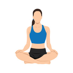 Woman doing bellow breath or bhastrika pranayama yoga exercise. Flat vector illustration isolated on white background