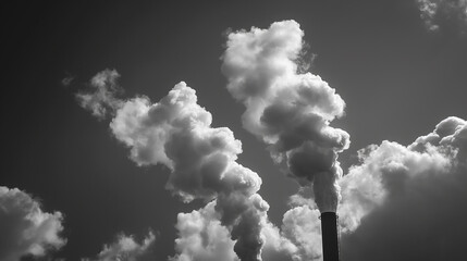 Abstract industrial smoke from chimney with grey sky. Dust emission concept for industry polluting air carbon dioxide. Greenhouse. Global warming.
