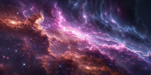 Obraz premium 宇宙に輝く星々と紫の光の背景