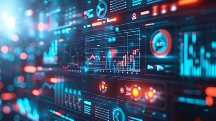 High-tech digital background with a detailed analytics dashboard, representing brand awareness