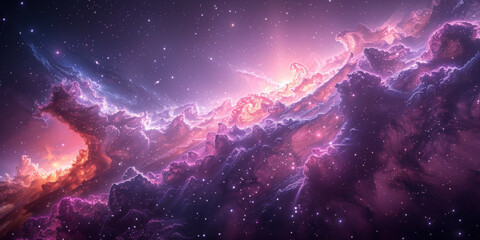 Fototapeta premium 宇宙に輝く星々と紫の光の背景