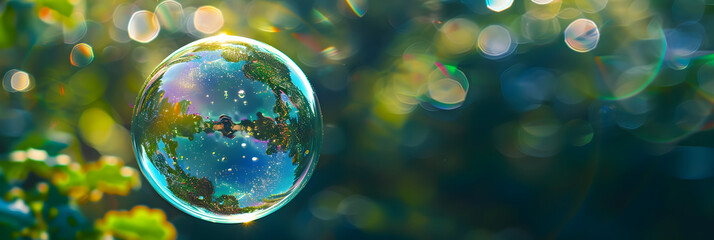Close-Up of Iridescent Bubble Against Blurred Natural Background, Capturing Fragility and Beauty