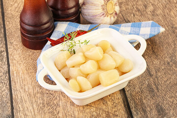 Raw scallop seafood in the bowl