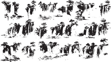 waterfall silhouettes