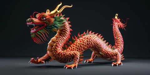 Obraz premium Chinese Dragon Statue on a Dark Background