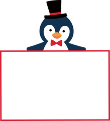 Cute Christmas penguin holding blank sign vector.
Isolated flat style winter christmas penguin holding blank notice board vector