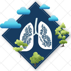 Medical human lung paper cut style with watercolor. Blue abstract background. Medical care for the hospital, page.Blue and white. Vector illustration