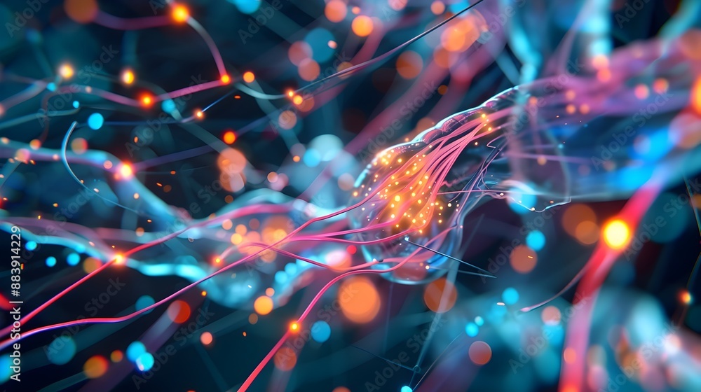 Poster digital visualization of auditory nerve pathways showcasing signal transmission and processing