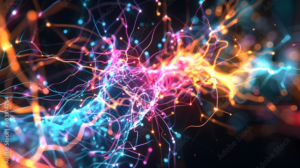 Aufkleber digital models of auditory nerve pathways highlighting signal transmission and processing