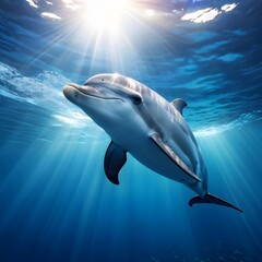 Fototapeta premium Dolphin gliding gracefully underwater, AI Generated