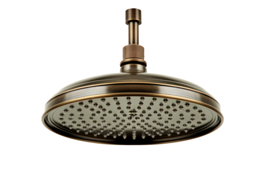 A vintage-style showerhead with a classic design, isolated on a white background