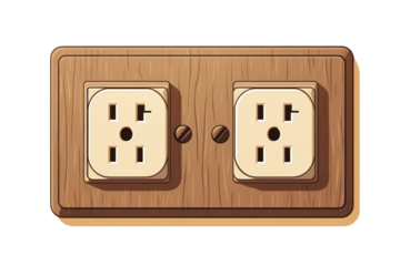 A vintage-style illustration of an old-fashioned power outlet with two flat slots, isolated on a white background