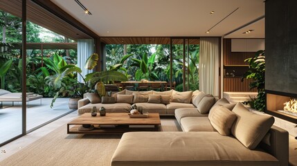 Fototapeta premium A cozy living room with a large sectional sofa
