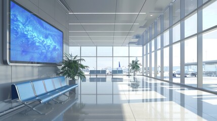 Modern Airport Interior with Seats and a Large Window