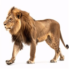 Obraz premium side view of a Lion walking, looking at the camera, Panthera Leo, 10 years old, isolated on white