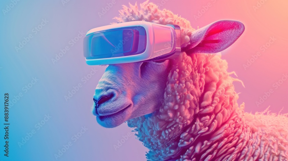 Wall mural sheep wearing vr headset