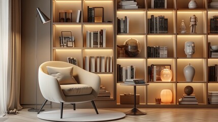 A cozy reading corner with a modern armchair