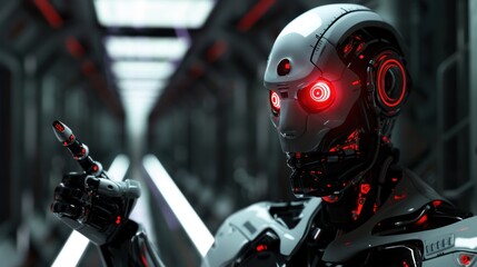 Fototapeta premium A Futuristic Robot with Red Eyes