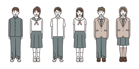 制服を着た学生のセット