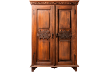 A vintage wardrobe with antique hardware and charming details, isolated on a white background