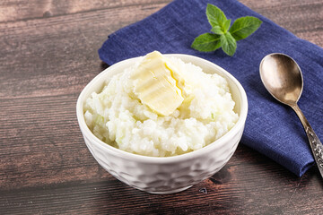 Homemade rice porridge with butter