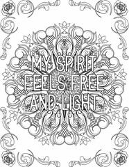 Printable mandala coloring page for kids and adults with motivational words for self love and self care. it helps to struggle against life to enjoy the tough journey
