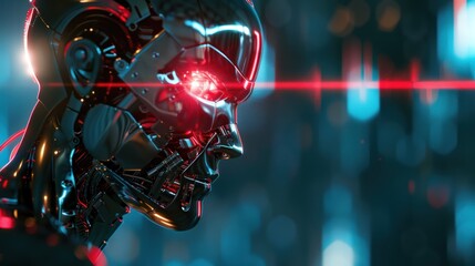 Futuristic Android Cyborg with Glowing Red Eye