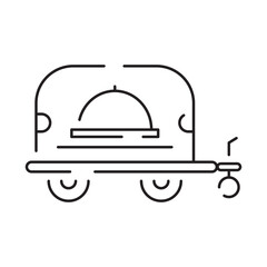 Street food truck line icon. Trade van. Mobile cafe car. Transport to cook and sell meals. Vector illustration