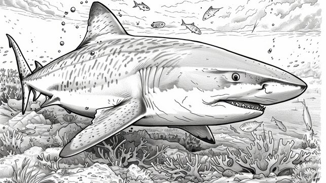 Get up close and personal with sharks in this detailed coloring book. From the fearsome tiger shark to the graceful whale shark, you'll find a variety of species to color and learn about.