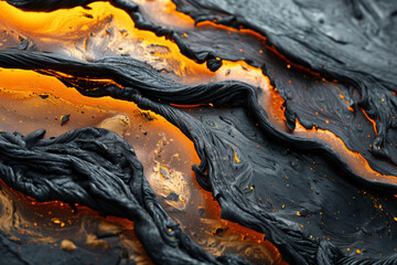 Close up of black and yellow molten lava, hi-res natural wallpaper background