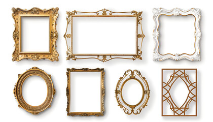 Set of different old fashioned frames on white background