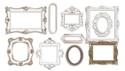 Set of different old fashioned frames on white background