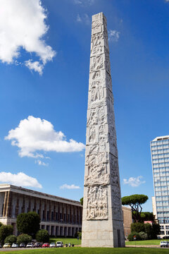 Landscape in Rome Eur in Guglielmo Marconi Square with its famous obelisk dedicated to the Italian scientist