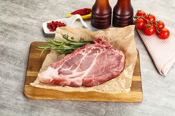 Raw pork neck steak uncoocked