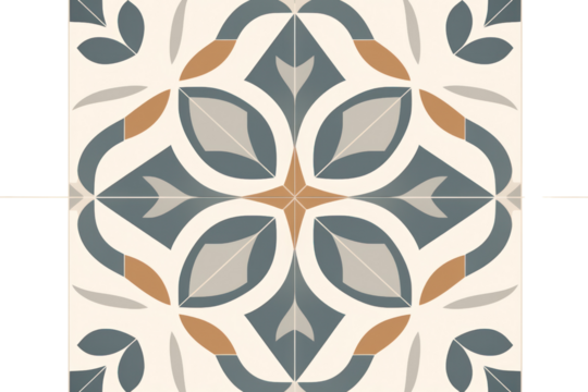 A vintage cement tile with a geometric pattern in muted tones, isolated on a white background