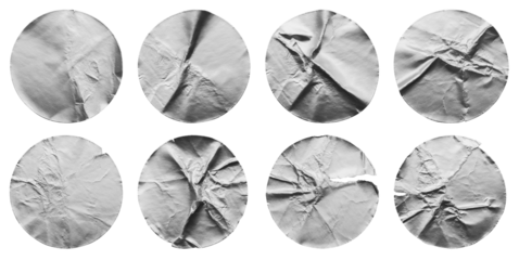 Blank round adhesive silver foil sticker label set isolated on white background