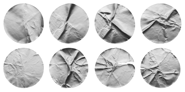 Blank round adhesive silver foil sticker label set isolated on white background