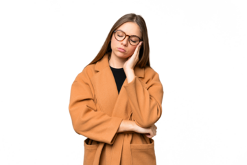 Young blonde woman over isolated chroma key background with headache