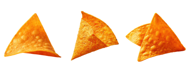 set of abstract shape triangle potato chip hot and spicy crispy snack cut out isolated transparent background