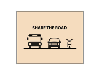 Share the road sign for buses, car and motorcycles