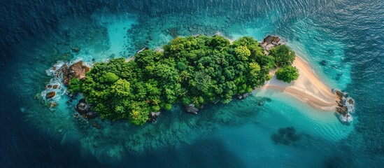 Aerial View of a Tropical Island with a Sandy Beach