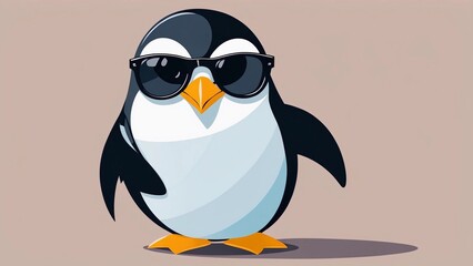 Obraz premium Funny penguin wearing oversized sunglasses and striking a confident pose, vector flat design